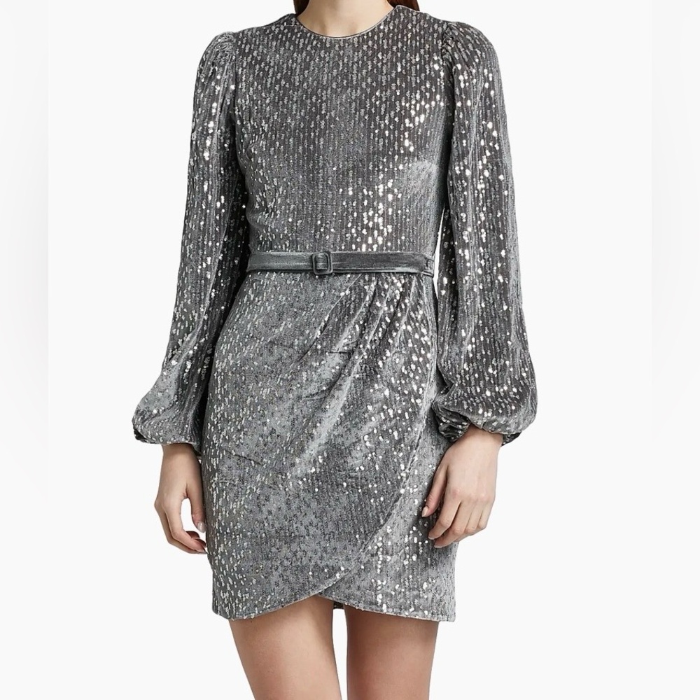 Glamorous Silver Sequin Long Sleeve Dress